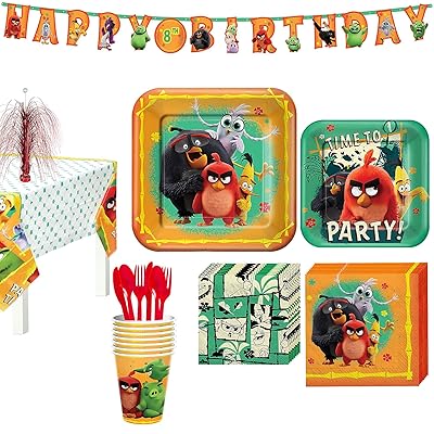 Party City Angry Birds Tableware Kit for 8 Guests Includes Plates, Napkins, Cutlery, Table Cover, and Decorations