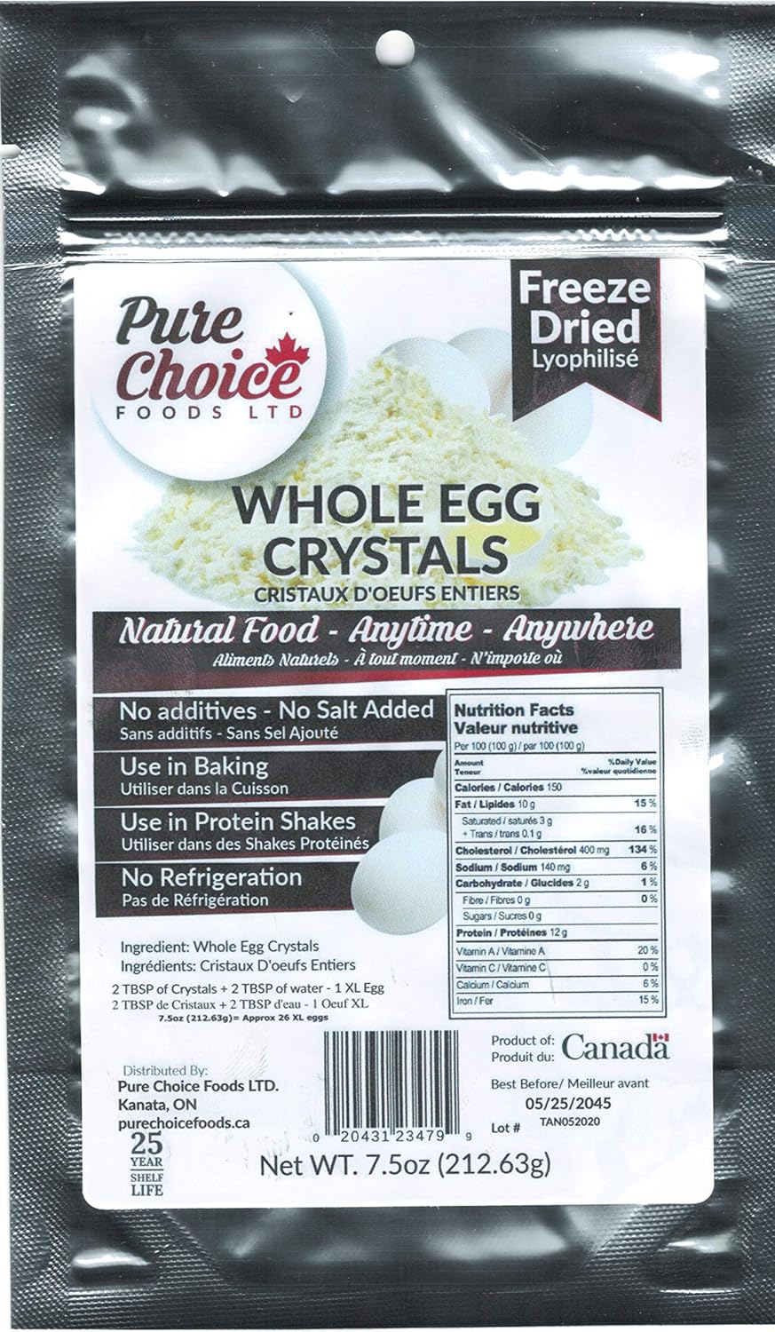 Freeze Dried Whole Egg Powder (7.5oz 212.63g) Amazon.ca Home & Kitchen