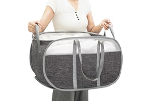 MOOMASS Pop-Up Laundry Basket，collapsible Mesh Laundry Hamper– With Extended Shoulder Straps, Sturdy Handles, and Premium Cationic Fabric (gray)…