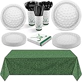 Durony 169-Piece Golf Party Supplies - Green Grass Field Tablecloth, 48 Dessert Plates, 24 Paper Cups, 24 Napkins, 24 Knives, Forks & Spoons - Disposable Golf Tableware Set