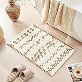 Douceur Boho Bath mat for Bathroom Floor Non Slip, Acrylic Blend Cute Bath Rugs with Tassels, Beige and Cream White Tribal Ethnic Pattern Farmhouse Bathroom Rugs, 15.7" x 23.6"