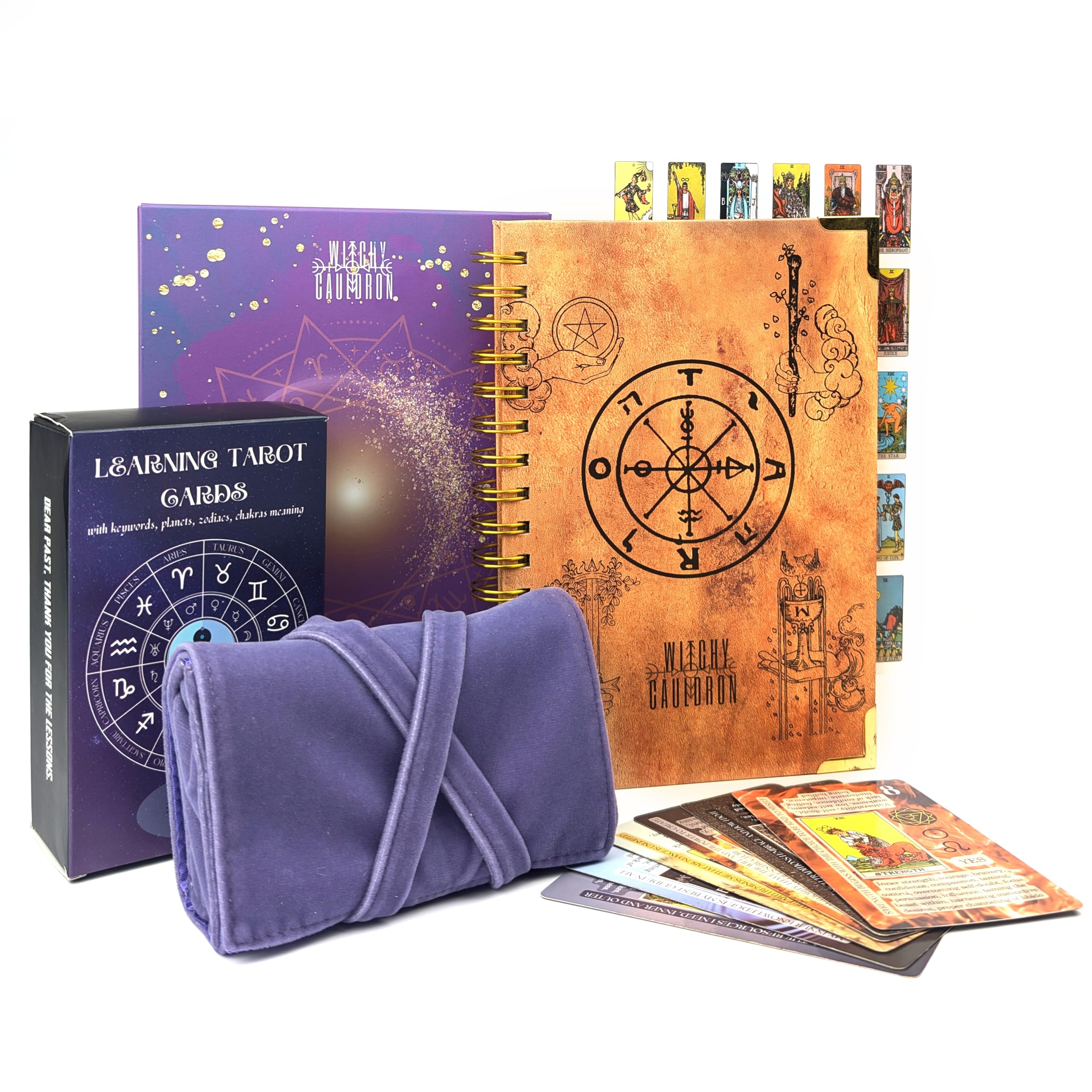 Witchy Cauldron Tarot Learning Set for Beginners: Learning Cards for Beginners, Satin Deck Holder and Journal for with Raider Waite (Lavender)