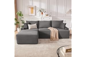 Mangodan Cloud Sectional Couch, Boneless Sofa for Living Room, Modular Sectional Sofa with Deep Seat, Fluffy Comfy Couch with L-Shaped Chaise, No Assembly Required, Dark Grey