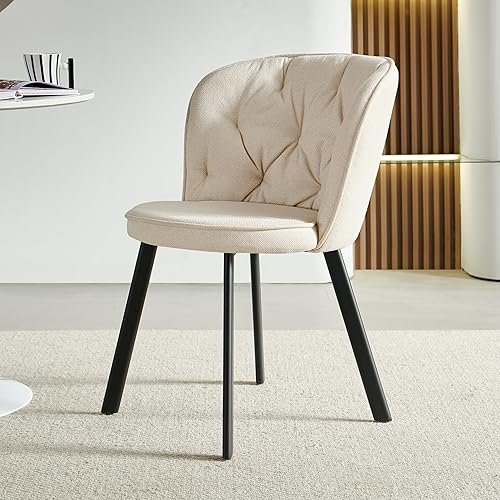 Weegstok Modern Dining Chairs Set of 1, Soft Fabric Upholstered Seat High Back Kitchen Chairs with Metal Legs, for Dining Room, Kitchen, Living Room, Bedroom, Lounge (1, Beige)