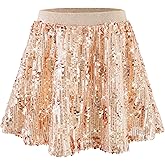 Rolanko Girls Sequin Skirt Elastic Waist Glitter Sparkly Skort with Lining Twirling Shiny Skirts for Kids Dance Party 5-12Y
