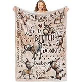 Huglanket Donkey Gifts for Women, Donkey Throw Blanket for Women, Flannel Blanket for Aunt, Sister, Friends, Coworkers, 65 x 50 Inches, Beige