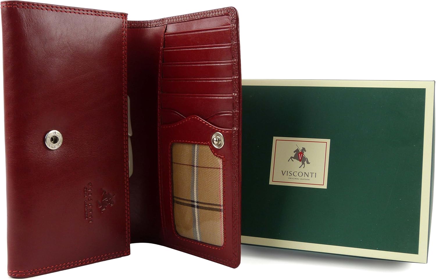 Visconti Ladies Italian Leather Clasp Purse/Wallet Monza Collection Classic Gift Boxed (Red), Italian Red - Image 3
