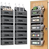 2 Packs 5-Tier Over the Door Organizer with 10 Side Mesh Pockets, 48 lbs Load Capacity, 3 Hooks Design, Hanging Storage Organizer with Clear Windows for Bathroom, Bedroom, Nursery, Kitchen-Grey
