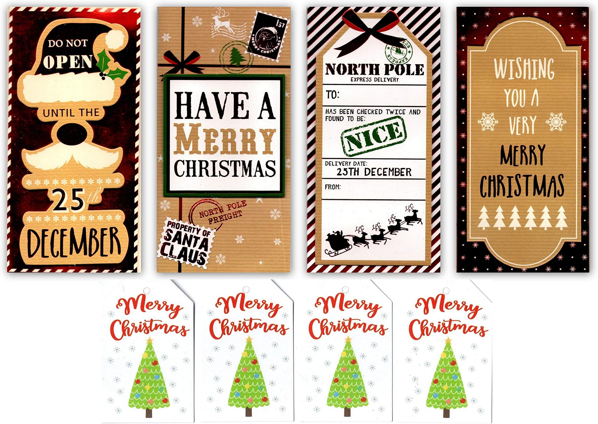 Pack of 8 Assorted Christmas Money Wallets, Envelopes and 8 Gift Tags by Greetingles. Various Designs (Contemporary 1)