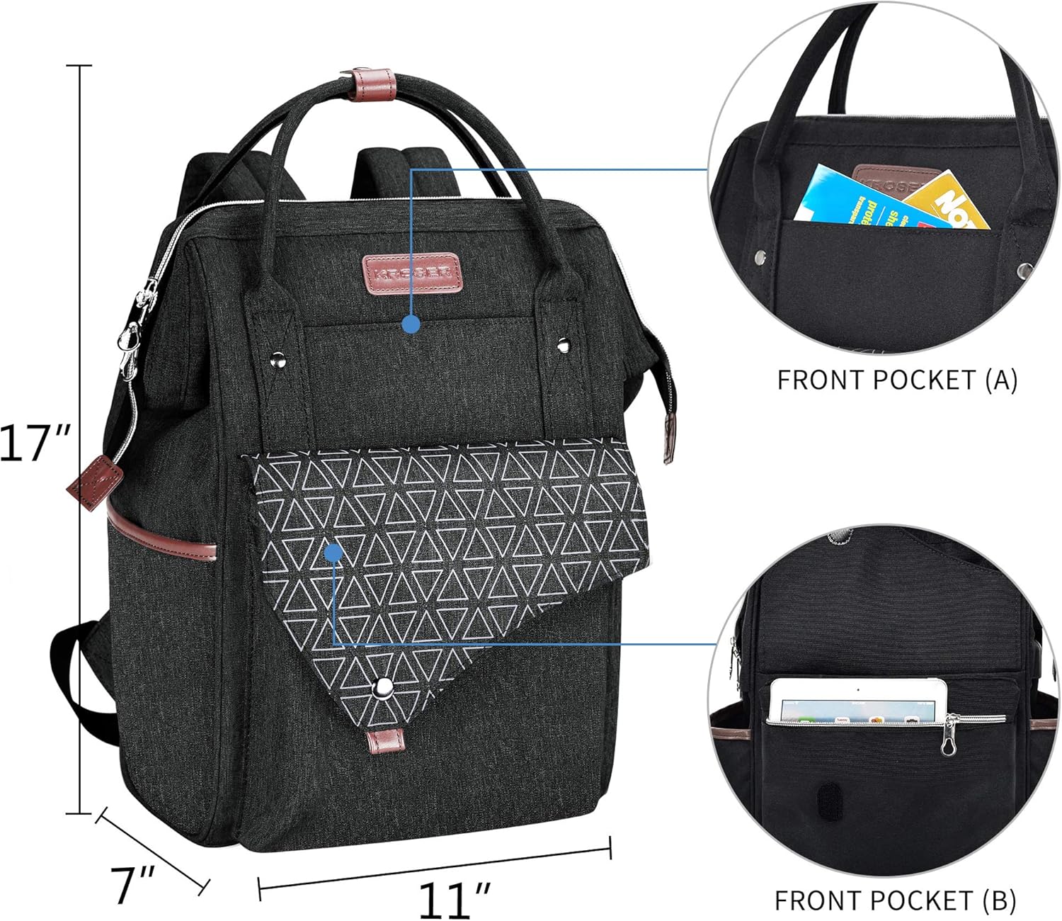 KROSER Laptop Backpack 15.6 Inch Stylish Computer Backpack with USB Charging Port Water-repellent College Daypack Travel Business Work Bag for Women/Men-Black - Image 5