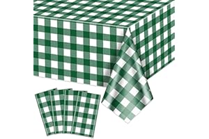 Hegbolke 4 Pack Green Gingham Tablecloths, Green and White Checkered Tablecloths 86.6 x 51.2 Inches Gingham Table Covers Golf