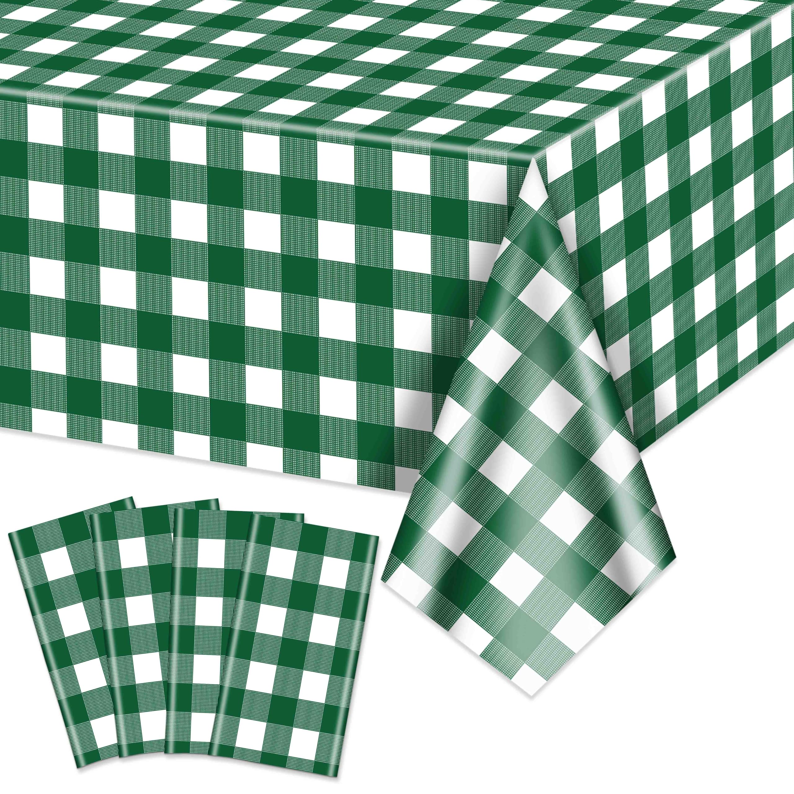 Photo 1 of 4 Pack Green Gingham Tablecloths, Green and White Checkered Tablecloths 86.6 x 51.2 Inches Gingham Table Covers Rectangular Waterproof Picnic Table Covers for Birthday Party Holiday Outdoor Supplies
