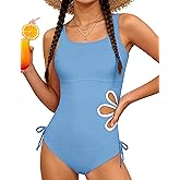 KANGKANG Girls Swimsuit Solid Color Cut Out One Piece Bathing Suit with Chest Pad Adjustable Strap Round Neck Girls' Swimwear