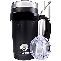 ALBOR Triple Insulated Stainless Steel Tumbler 20 oz Black Coffee Travel Mug With Handle