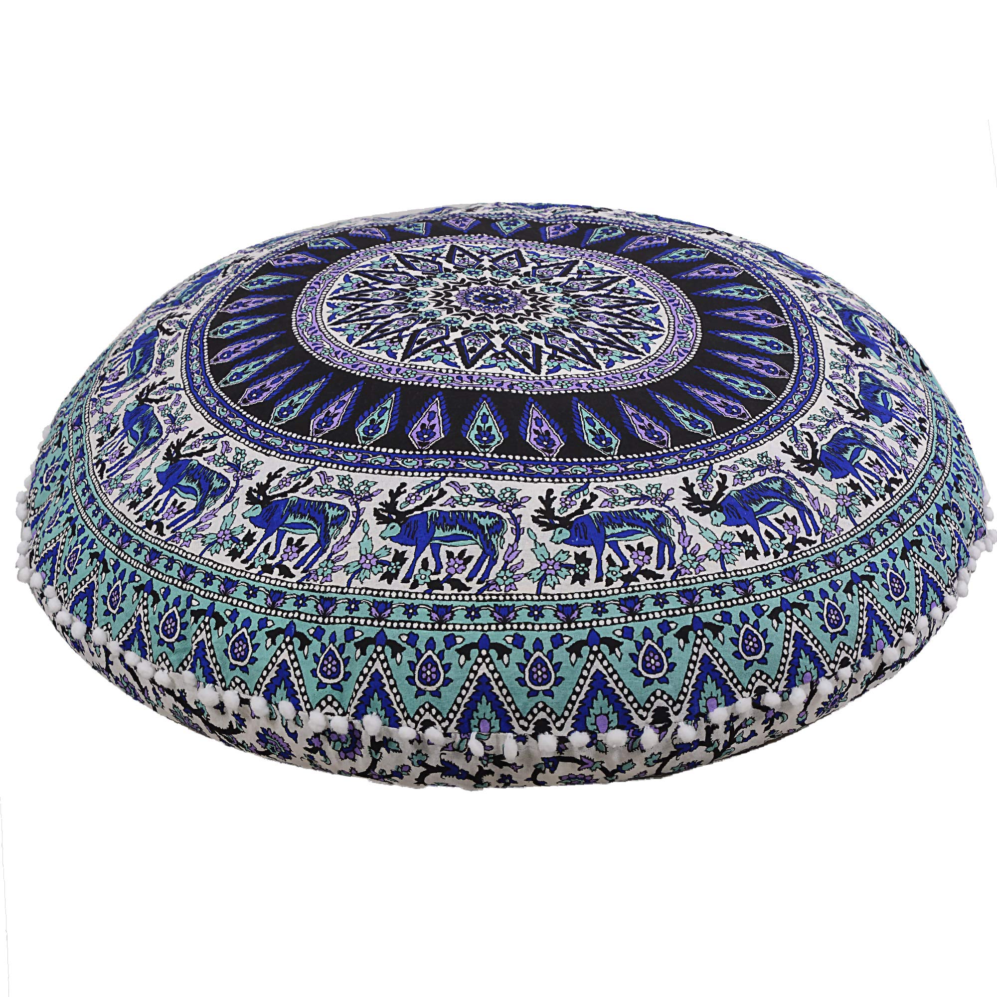 Radhykrishnafashions Indian 32" Large Hippie Mandala Floor Pillow Cover Cushion Cover Round Bohemian Yoga Decor Floor Cushion Case (Green Blue) — image 1