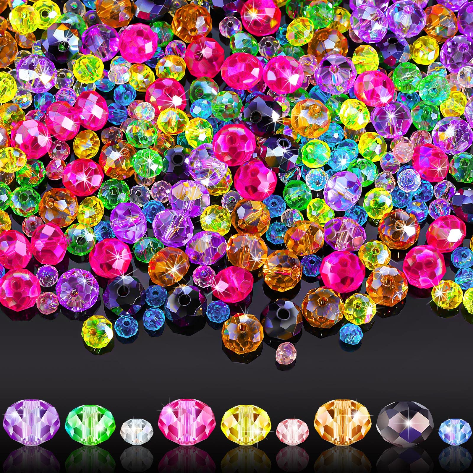 Photo 1 of WILLBOND 600 Pcs Crystal Glass Beads for Jewelry Making Bulk Faceted Gemstone Rondelle Loose Beads for Bracelet DIY Crafts 8 mm, 6 mm, 4 mm(Multi Color)