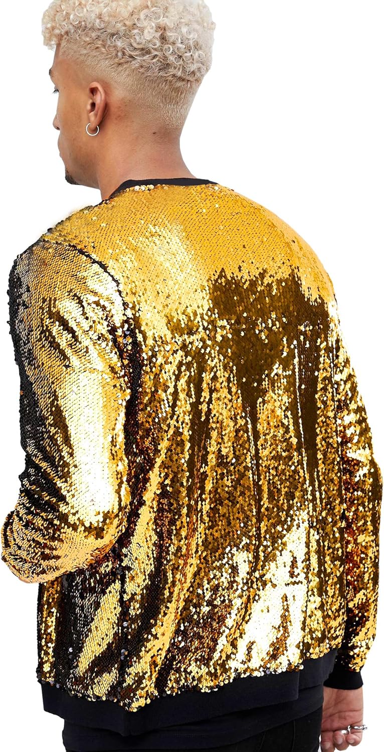 Pacinoble Mens Cardigan All Over Sparkle Sequin Open Front Long Sleeve Jacket with Ribbed Cuffs at  Men’s Clothing store