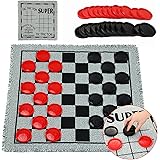 Giant Checkers Board Game Set,3 in 1 Tic Tac Toe Board Draughts Reversible Rug Game for Kids & Adults, Big Checker Floor Game
