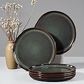 HaWare Stoneware Dinner Plates Set of 6, 10" Heavy Duty Ceramic Plates, Reactive Glaze Dinnerware for Home Restaurant, Chip and Scratch Resistant, Microwave and Dishwasher Safe, Reactive Moss Green