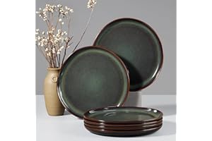 HaWare Stoneware Dinner Plates Set of 6, 10" Heavy Duty Ceramic Plates, Reactive Glaze Dinnerware for Home Restaurant, Chip a