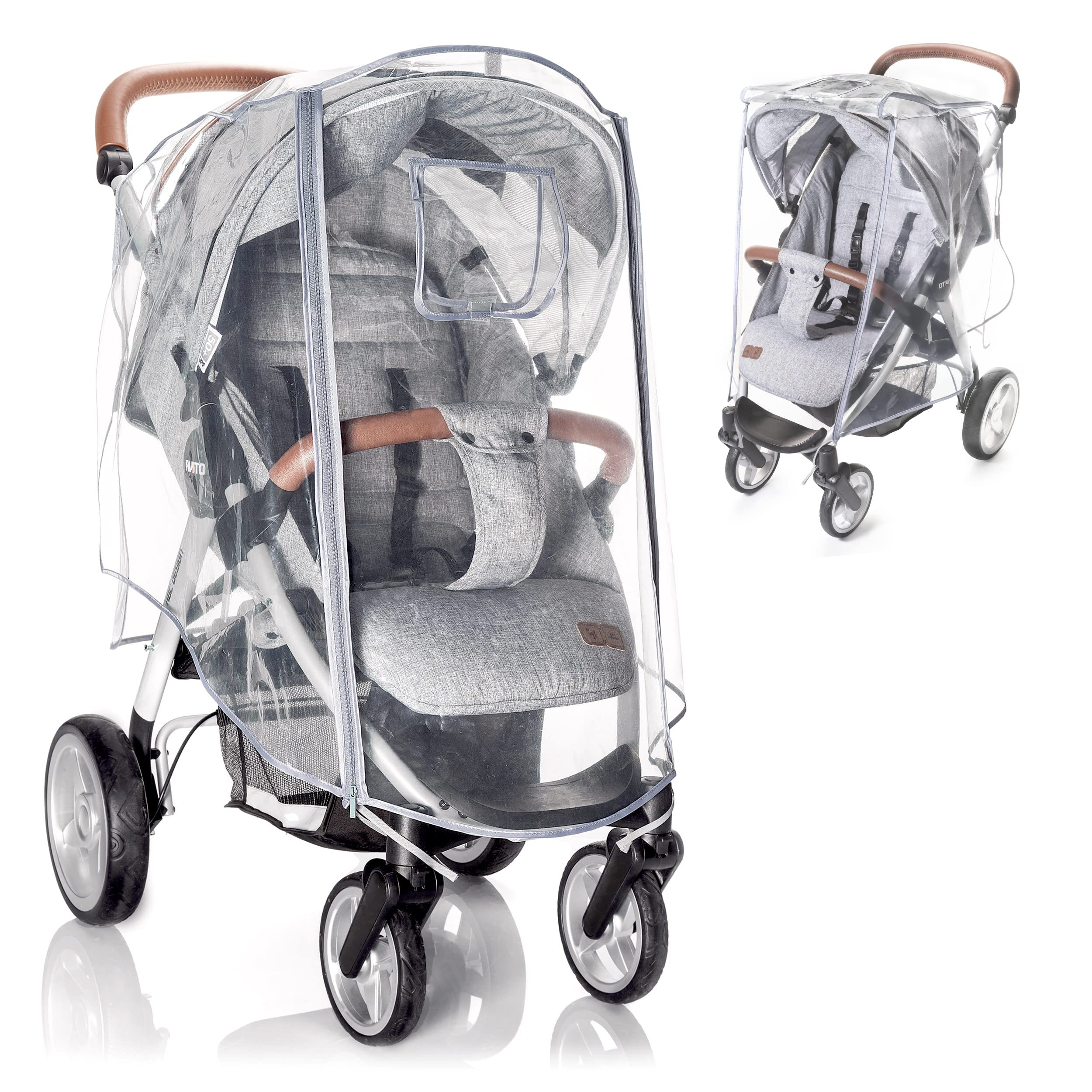 Zamboo Universal Rain Cover for Pushchair and Pram with Zip Opening - Transparent Weather Shield for Stroller and Buggy