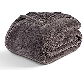Berkshire Blanket Classic Extra-Fluffy™ Plush Blanket, Queen Size Bed Blanket, Soft Fuzzy Fluffy Long Hair Blanket for Couch Sofa Bed, Shadow Grey, 90x90 Inches