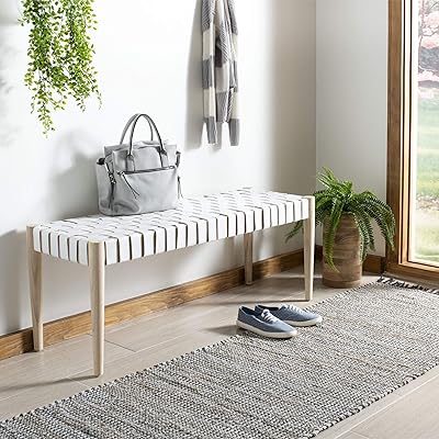 Safavieh Home Amalia 47-Inch Off-White Leather Weave Bench
