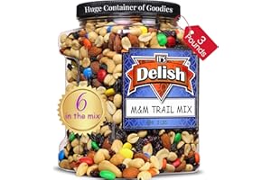 M&M's Classic Trail Mix by It's Delish, 3 lb Reusable Jumbo Container | Gourmet Chocolate M and M Trail Mix with Dried Fruit and Nuts | Sweet and Salty Snack Mix | Kosher Dairy