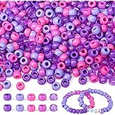 LAIDANLA 1000pcs Purple Pony Beads Bulk for Bracelet Making 6x9mm Hair Beads for Braids Bead for Craft Holiday Party Mix Purple Bead