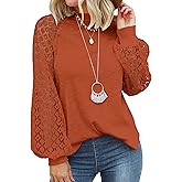 MIHOLL Women's Long Sleeve Tops Lace Casual Loose Blouses T Shirts
