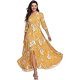 Summer Floral Print Maxi Dress Women Button Up Split Long Flowy Bohemian Beach Party Dresses