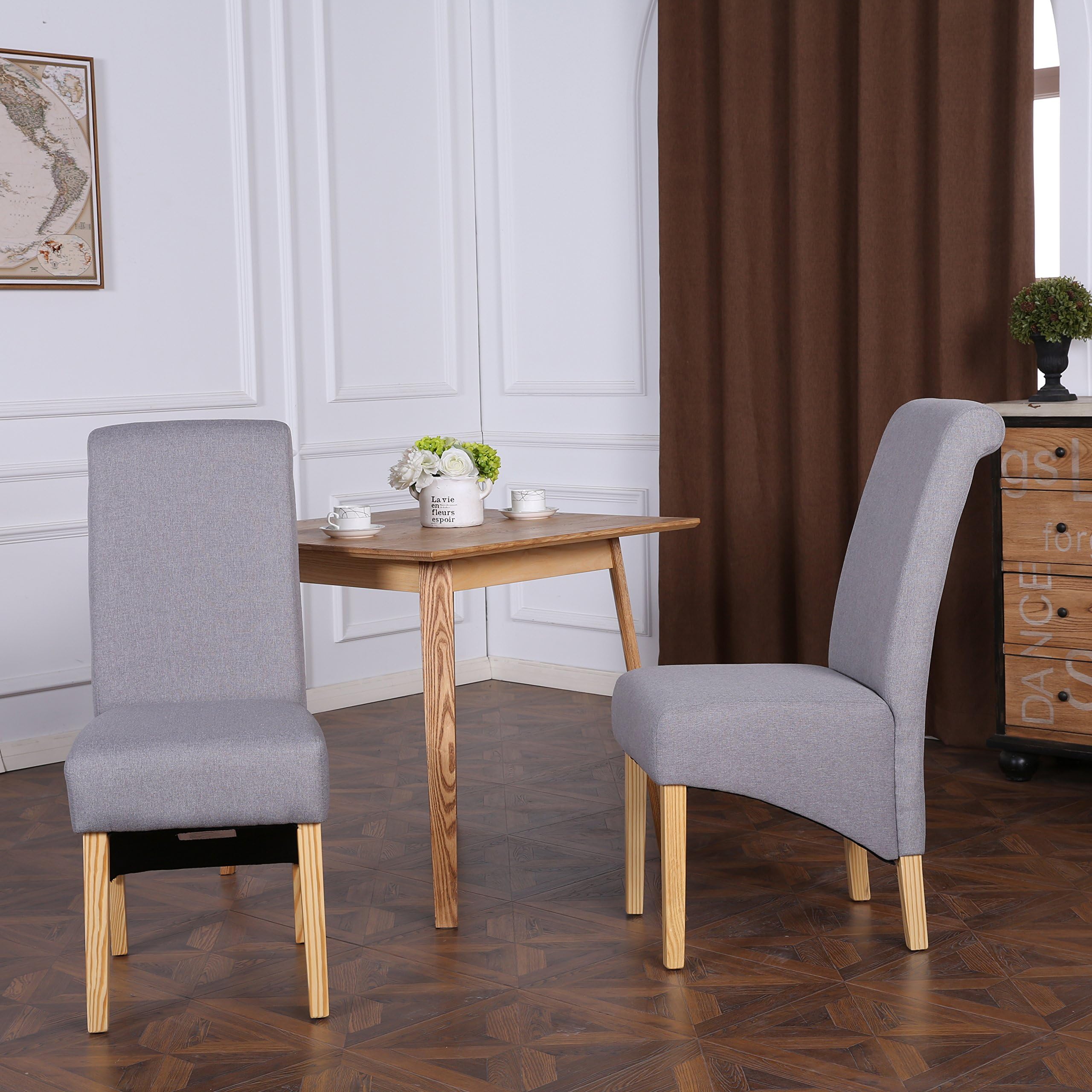 The Home Garden Store Set of 2 Cambridge Fabric Dining Chairs Scroll High Back Light Grey