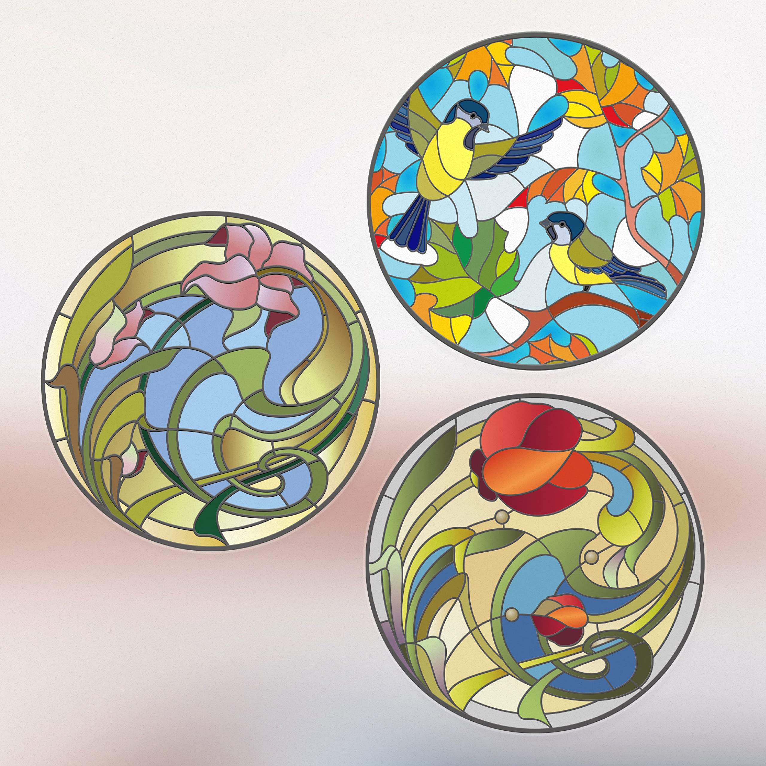 3 x Small Stained Glass Window Stickers - Beautiful Decorative Suncatcher Window Stickers