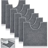 Timgle 6 Pcs U Shaped Toilet Bath Rug 20'' x 20'' Chenille Fluffy Bathroom Rugs 0. 8'' Commode Potty Training Mats Disposable Non Slip Soft Absorbent Machine Washable Mats for Shaggy Bath Floor Gray