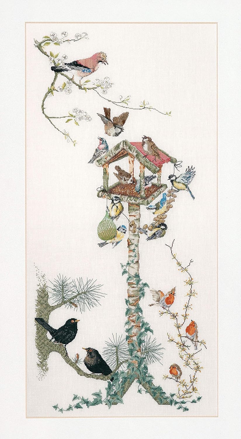 Thea Gouverneur, Counted Cross Stitch Kit, Bird Table, Aida, 18 Count, Embroidery Kit for Adults