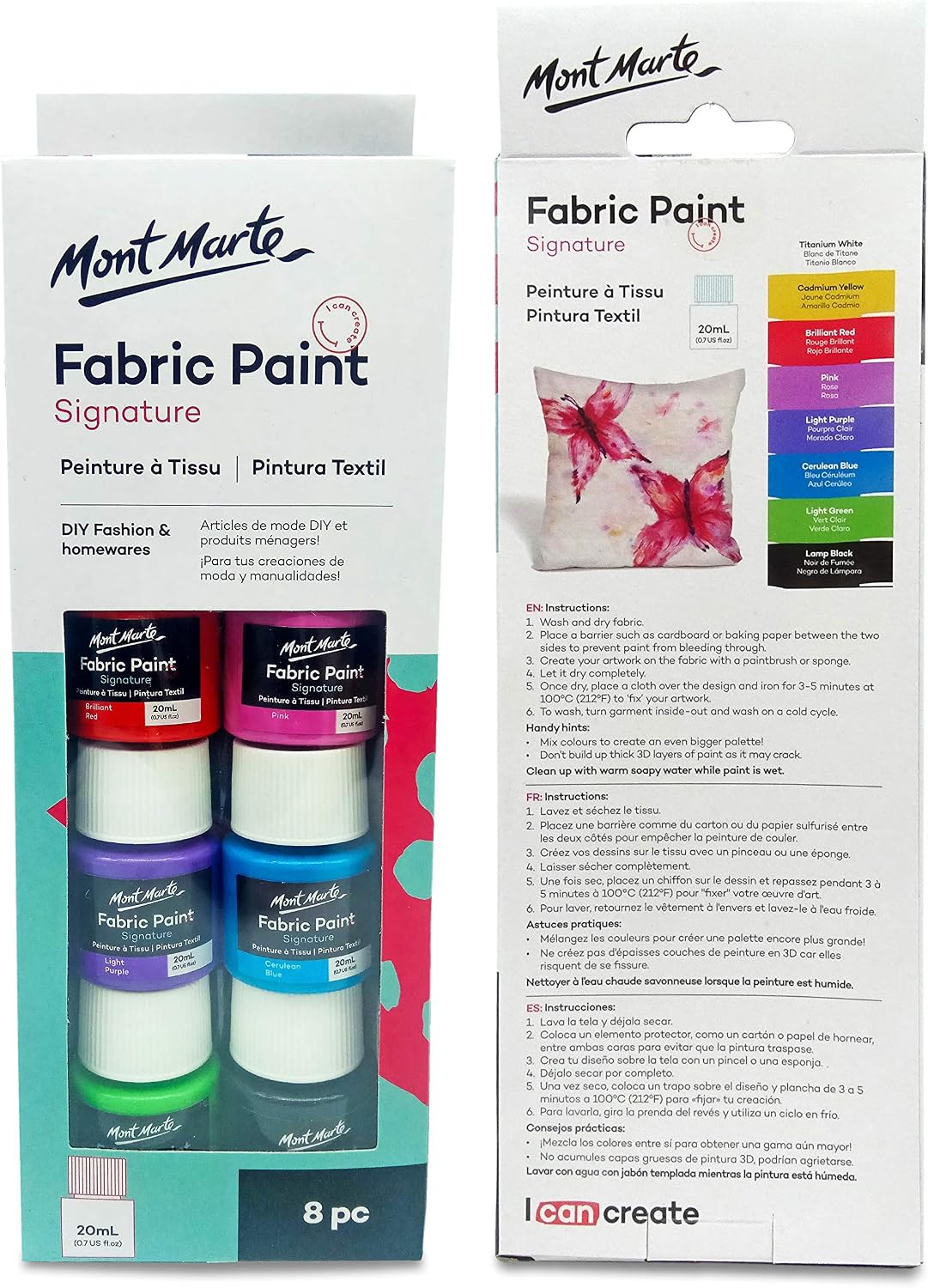 Mont Marte Textile & Fabric Paint Set - 8 pieces x 20ml - Permanent Textile Paints - Ideal Colours for Clothing Bags and all Fabrics - Image 3