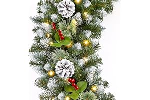 SHareconn 9FT Prelit Artificial Christmas Garland with Color Changing Lights and Timer by Batteries Operated for Mantle Table Stairs Fireplace Xmas Decoration, Holiday Indoor Outdoor, 9 FT, Snow