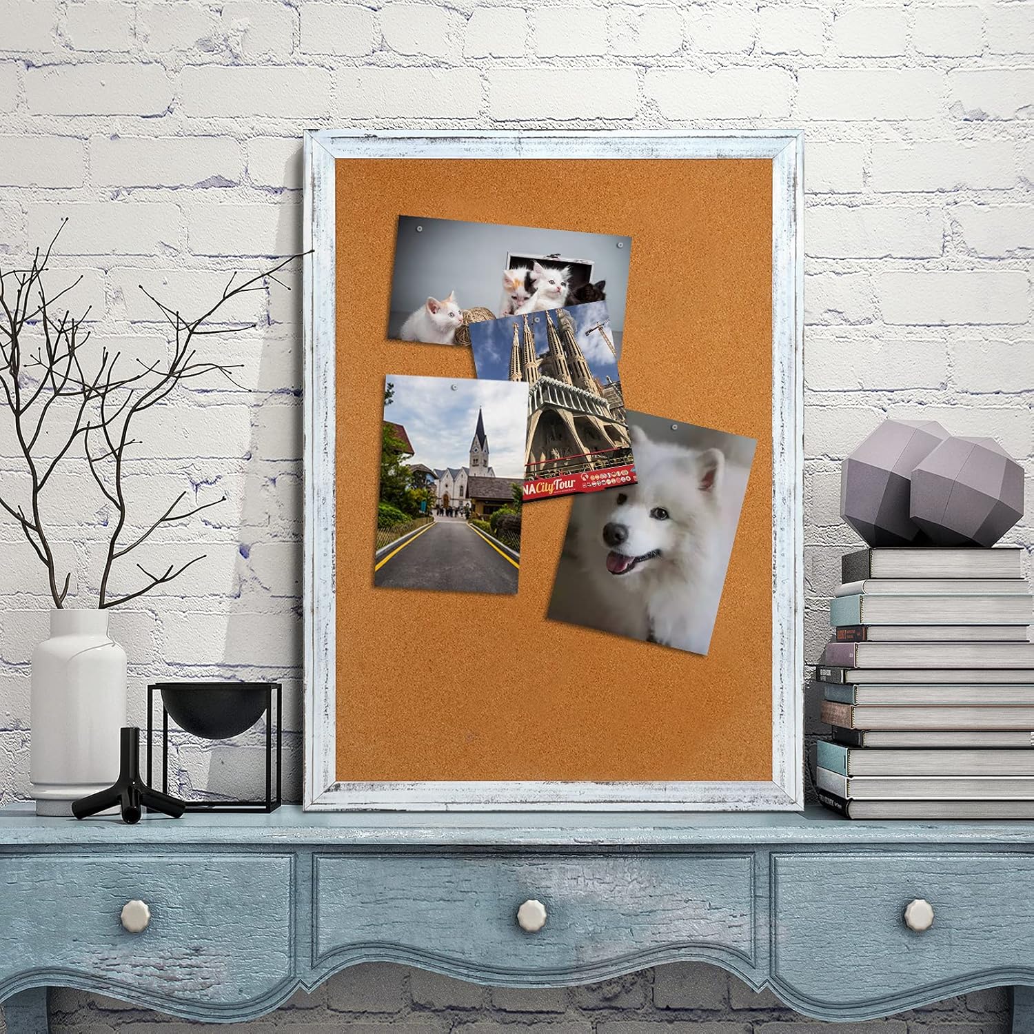 AMUSIGHT Cork Board with White Rustic Frame, Bulletin Board for Wall, 36 x 24 Inches, Perfect for Home, School, Office : Office Products