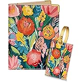 Slohif Passport Holder Lugguage Tag Set Suitcase Cover Wallet Case for Travel Women - Leather Passport Book Personalized Organizer Card Protector Sleeve Essentials Slim Carrier Flower