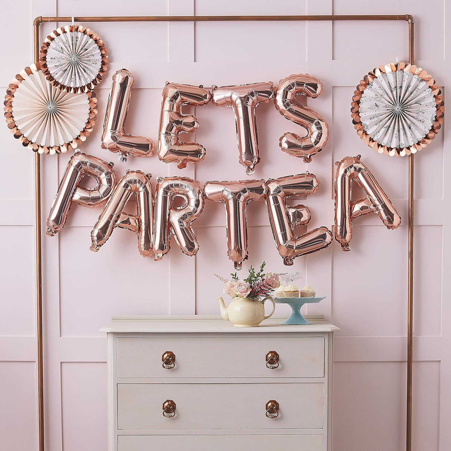 Ginger Ray Lets Partea Afternoon Tea Party Balloon Bunting - Lets Par Tea, Rose Gold