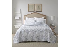 Laura Ashley Home - Amberley Collection - Quilt Set - 100% Cotton, Breathable & Lightweight, Reversible Bedding, Pre-Washed for Added Softness, Queen, Spa Blue , 1 Count (Pack of 1)