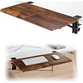 ETHU Foldable Desk Extender Tray with Clamp, 25.6x11.4", Walnut | Ergonomic Keyboard Tray Platform, Armrest Support for Home and Office Workspace
