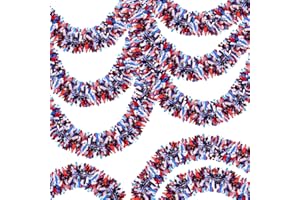 OULISI 50FT 4th of July Garland Red White and Blue Patriotic Tinsel Garland for Indoor Outdoor Party Celebration Holiday Red White and Blue Memorial Day Independence Day 4th of July Decorations
