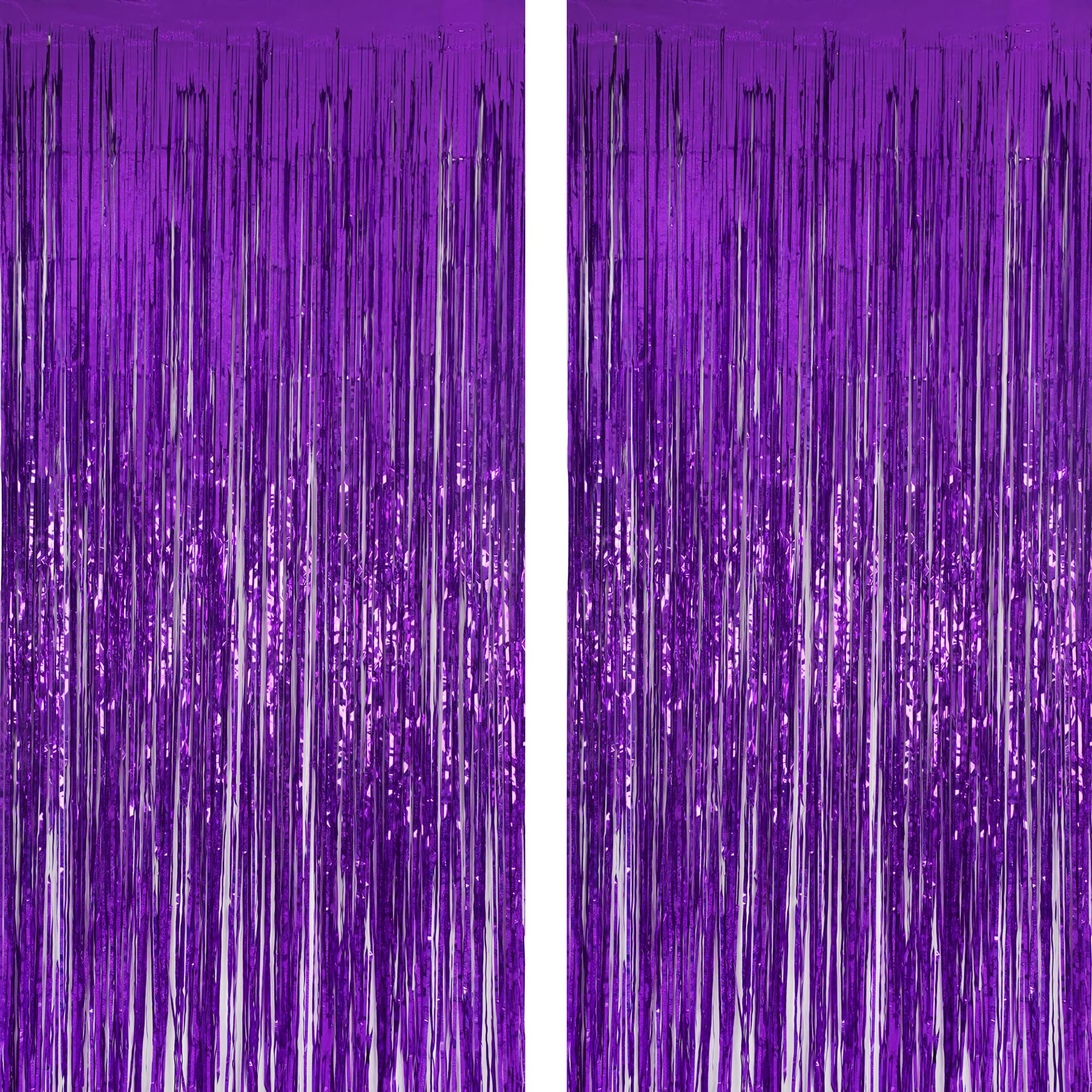 Purple Tinsel Metallic Foil Fringe Curtain Backdrop, Malanku 2Pack 3.2ft x 8.2ft Tinsel Doorway Wall Decorations for Birthday Graduation Bachelorette Baby Shower Party