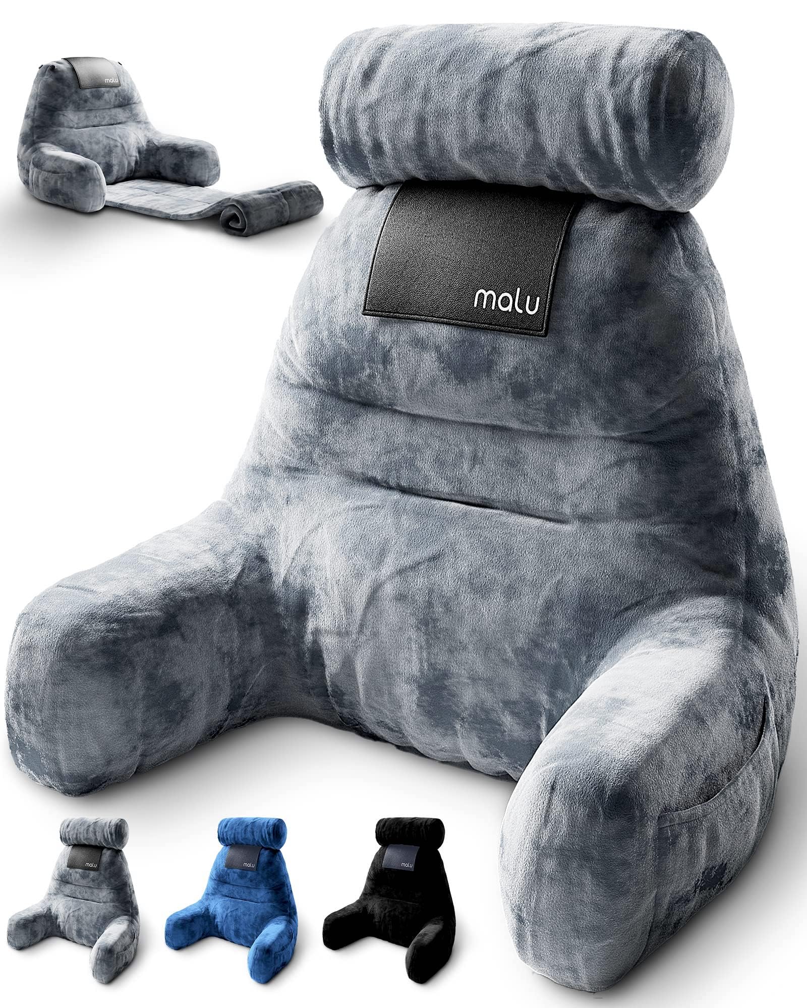 Photo 1 of ***USED***malu Extra Large Reading Pillow- Ergonomic Back Pillow for Bed+ Rolling Mat Neck Support- with Shredded Memory Foam- Sitting Up in Bed, Couch or Floor
