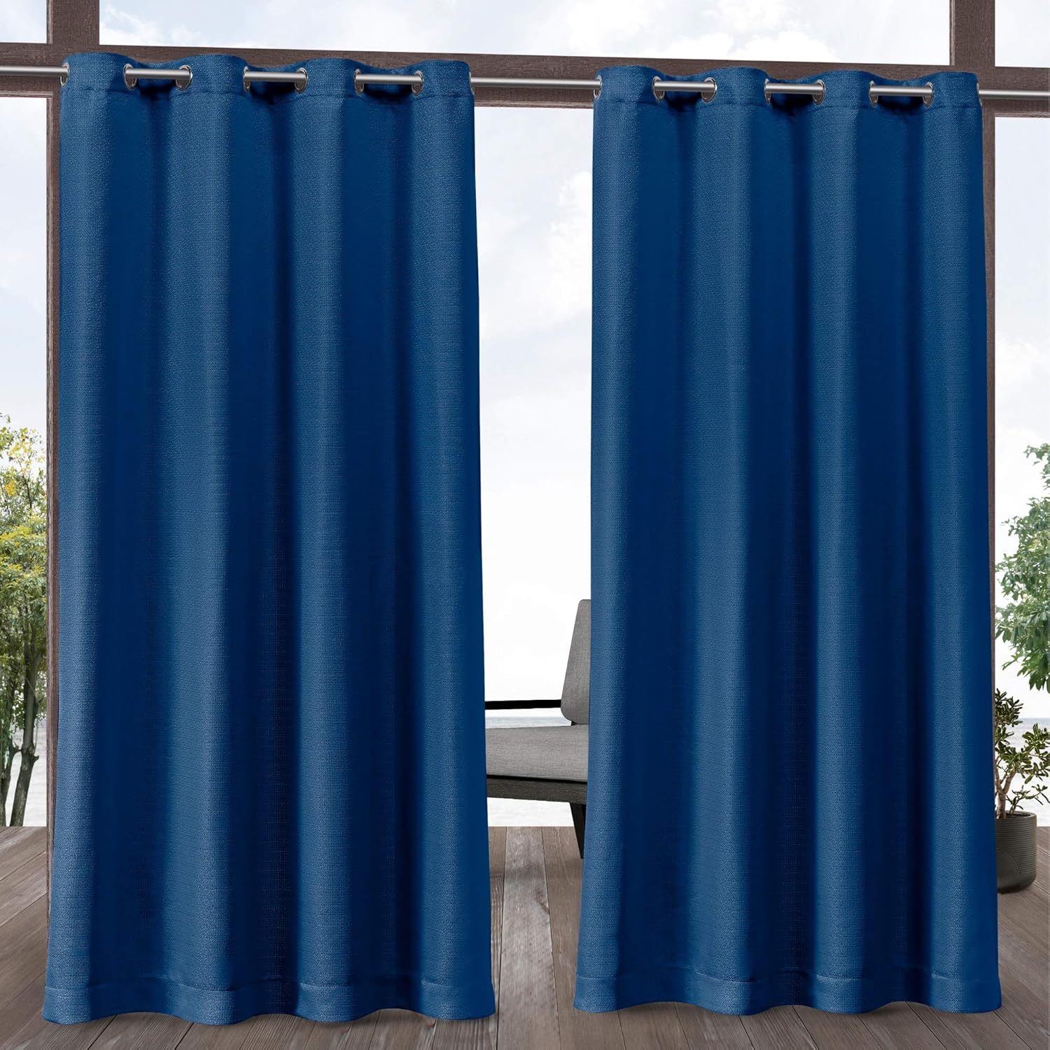 Exclusive Home Curtains Aztec Indoor Outdoor Grommet Top Curtain Panel Pair, 54x84, Azure