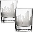 Greenline Goods Skyline Etched Chicago Whiskey Glasses Gift (Set of 2) | Old Fashioned Tumbler – For Chicago Lovers - Windy City Accessories and Souvenirs - Illinois Glassware Decor