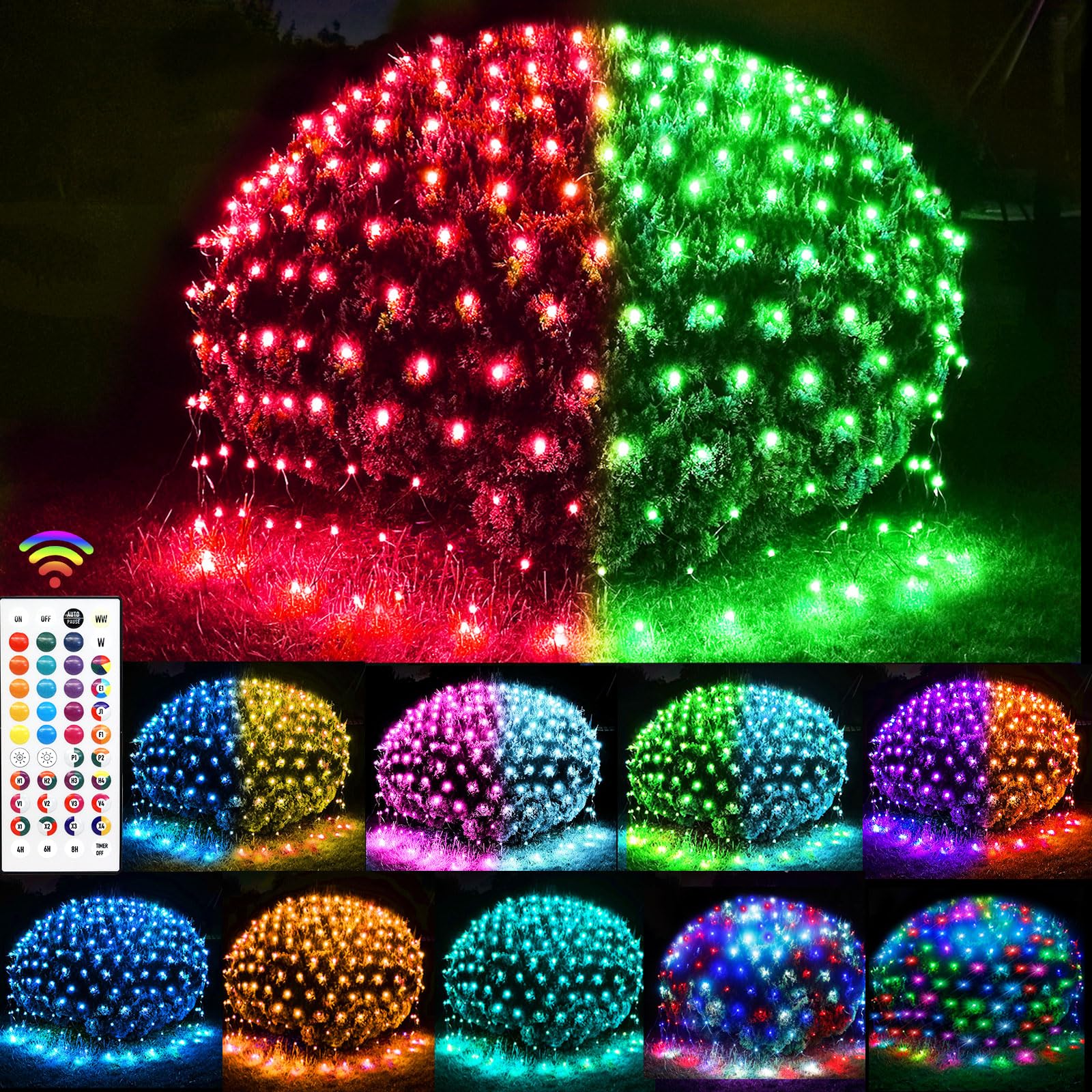 Photo 1 of 240 LED Net Lights, 35 Colors Changing Christmas Net Lights Outdoor Clear Wire, 14.8ft x 5ft Connectable Halloween Mesh Lights for Bushes Christmas Tree Holiday Wedding Party Hedge Patio Decor
