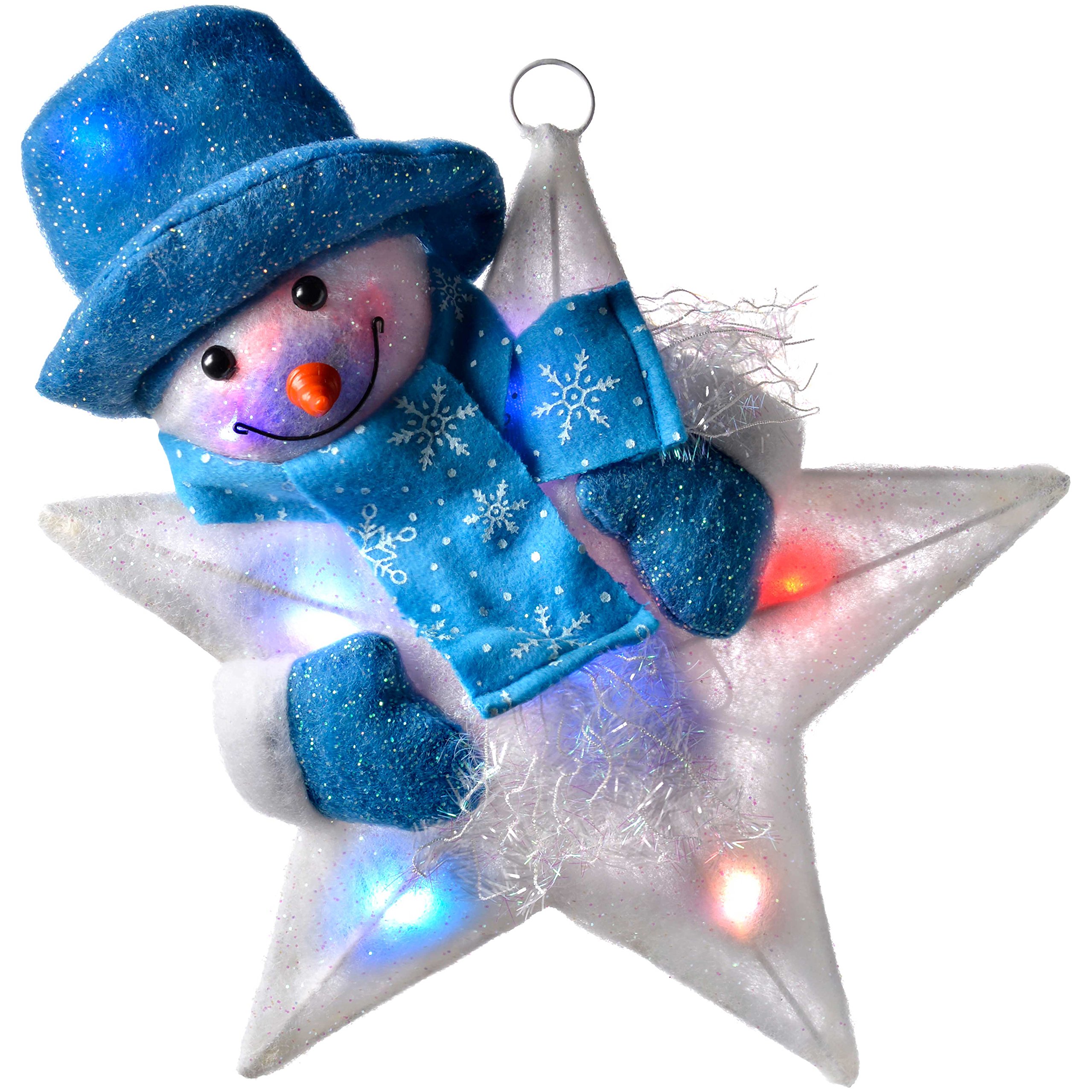 WeRChristmas Colour Changing Snowman Star in Blue Illuminated with 8 Flashing LED Lights, 41 cm - Large