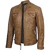 Blingsoul Leather Jacket Men - Quilted Cafe Racer Leather Jackets For Men